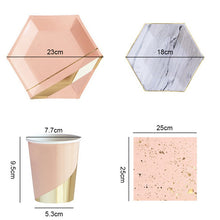 Gold & Pink Marble Disposable Paper Plates, Cups, Napkins