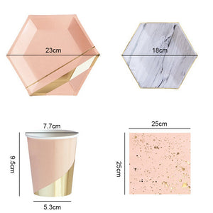 Gold & Pink Marble Disposable Paper Plates, Cups, Napkins