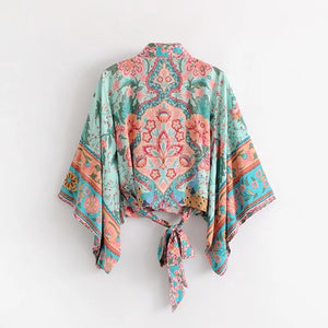 Festival, Beachy, Boho, Floral Print, Kimono Style Crop Top