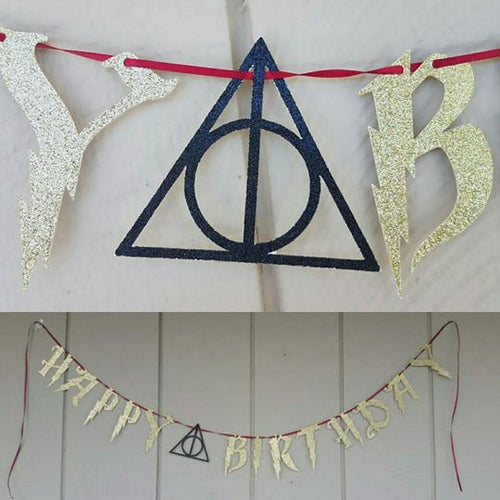 Harry Potter Happy Birthday Banner w/ Deathly Hallows