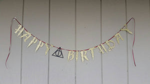 Harry Potter Happy Birthday Banner w/ Deathly Hallows