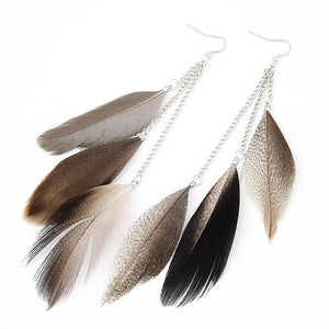 Boho Feather Long Dangle Earrings