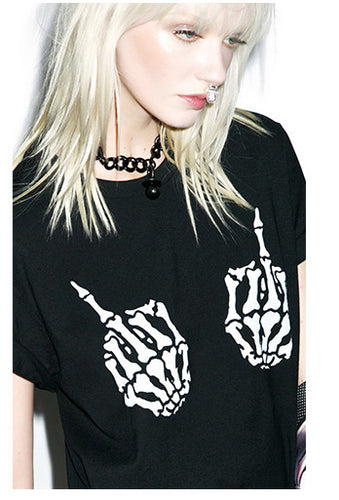 Skeleton Middle Finger Punk  T-Shirt