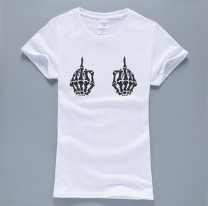 Skeleton Middle Finger Punk  T-Shirt