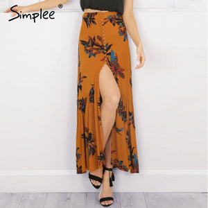 High waist button down boho floral print maxi skirt