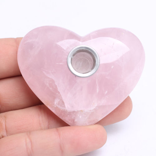 Pink/Rose Quartz Crystal Heart Smoking Pipe