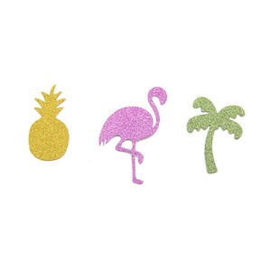 Flamingo, Pineapple, Palm Tree, Glitter Paper Stickers for Tropical Party 50pcs