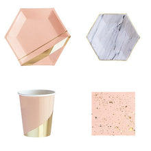 Gold & Pink Marble Disposable Paper Plates, Cups, Napkins