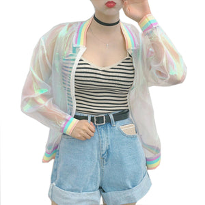 Transparent Holographic Bomber Jacket Laser