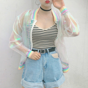 Transparent Holographic Bomber Jacket Laser