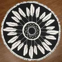 Round Boho Beach Towel with Mandala, Geometric, Feather, Print