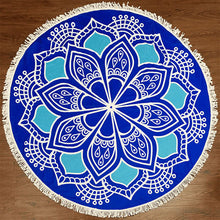 Round Boho Beach Towel with Mandala, Geometric, Feather, Print