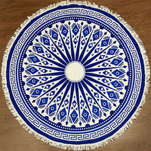 Round Boho Beach Towel with Mandala, Geometric, Feather, Print