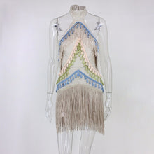 Vintage Fringe Backless Halter Dress