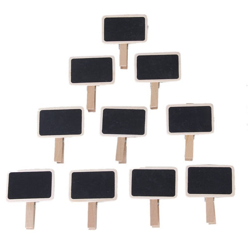 Cute Mini Rectangular Wooden Blackboard on Clips, 10pcs