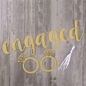 Engaged Gold Glitter Party Banner