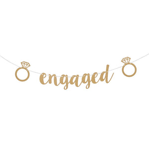 Engaged Gold Glitter Party Banner