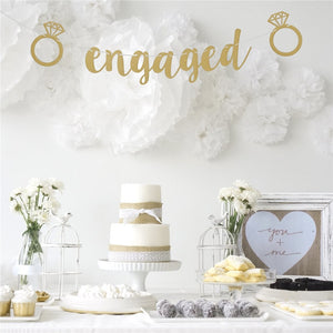 Engaged Gold Glitter Party Banner