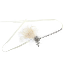 White Peacock Feather &  Crystal Headband (Roaring 20's, Bridal)