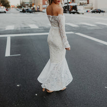 White Lace Off The Shoulder Dress W/ High-waist & High Low Mid-Calf Cut