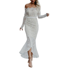 White Lace Off The Shoulder Dress W/ High-waist & High Low Mid-Calf Cut