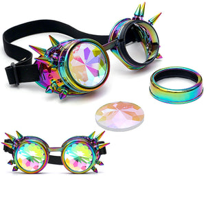 Kaleidoscope Colorful Festival Spike Goggles w/ Diffracted Lens