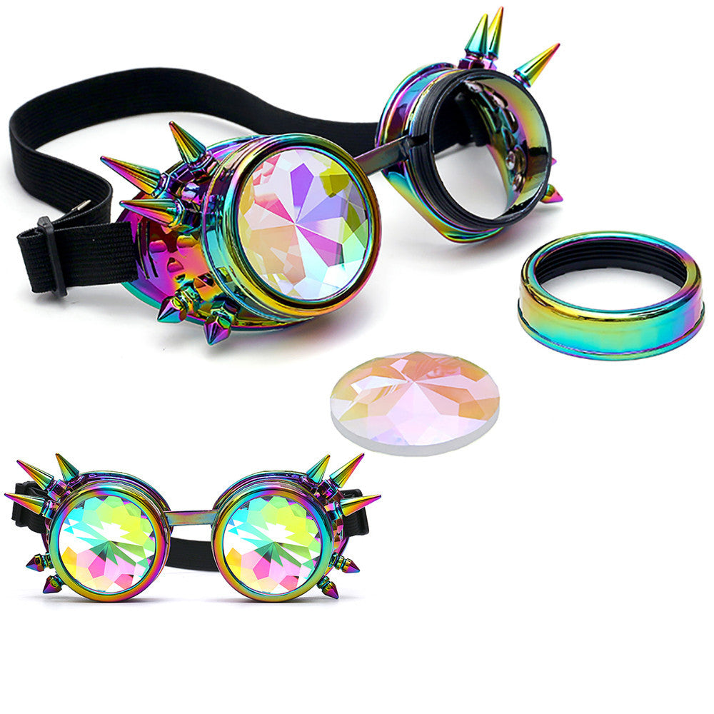 Kaleidoscope Colorful Festival Spike Goggles w/ Diffracted Lens