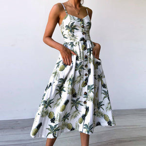 Tropical Print Cute Spring Button Down Princess Dress