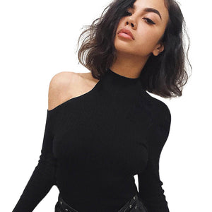 Black Long Sleeve Slim Top with Shoulder Cut Out