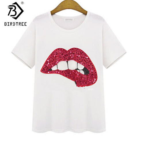 Sequin Lip Bite Casual T-shirt