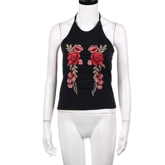 Flower Applique Halter Top