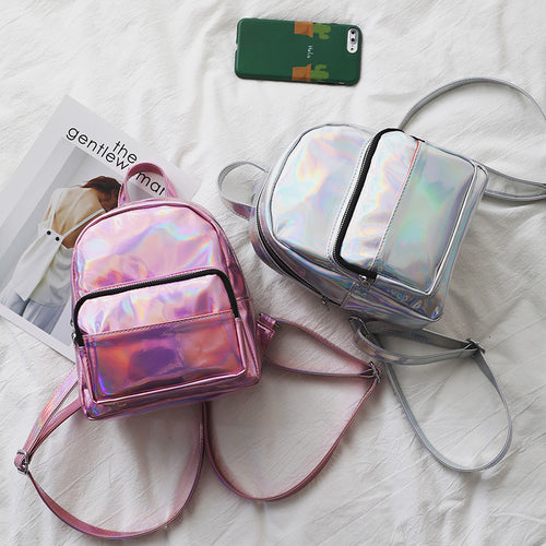 Pink Silver Holographic Backpack