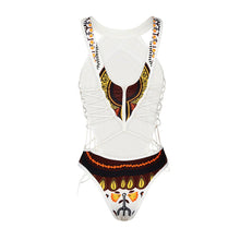 Strappy African Print One Piece Bikini Swimsuit Backles