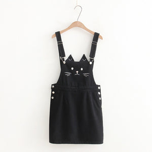 Cat Ear Embroidery Overall Dress w/ Pockets