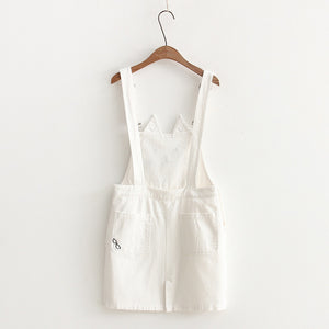 Cat Ear Embroidery Overall Dress w/ Pockets