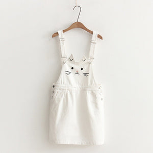 Cat Ear Embroidery Overall Dress w/ Pockets