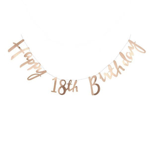 Rose Gold Cursive Happy Birthday Banner With Age, 18th, 21st, 30th, or 40th