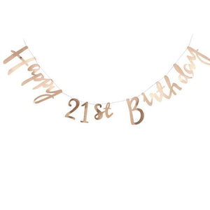 Rose Gold Cursive Happy Birthday Banner With Age, 18th, 21st, 30th, or 40th