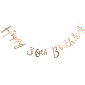 Rose Gold Cursive Happy Birthday Banner With Age, 18th, 21st, 30th, or 40th