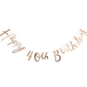 Rose Gold Cursive Happy Birthday Banner With Age, 18th, 21st, 30th, or 40th