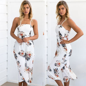 Floral Print Casual Thin Strap Long Loose Jumpsuit