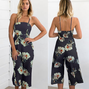 Floral Print Casual Thin Strap Long Loose Jumpsuit