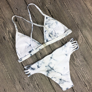 Marble Print  Halter Bikini Set W/ Light Padding