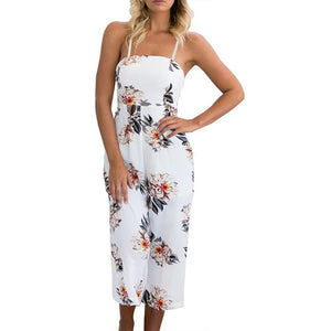 Floral Print Casual Thin Strap Long Loose Jumpsuit