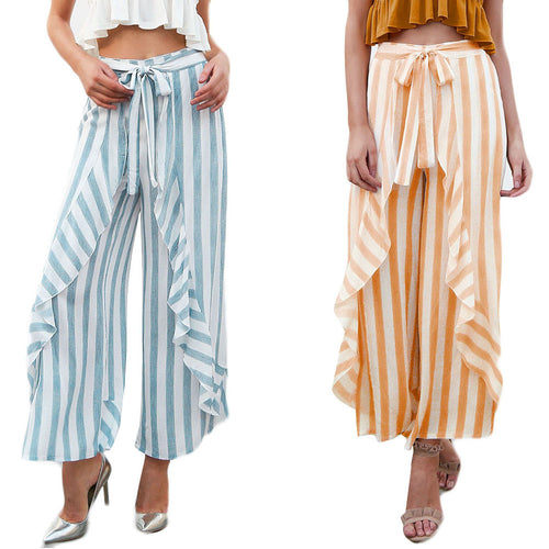 Ruffle Mid Waist Wide Leg Cotten Pants