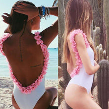 White & Pink Floral Ruffle Monokini Swimwear