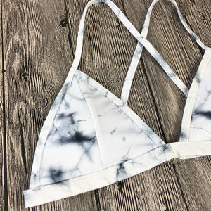 Marble Print  Halter Bikini Set W/ Light Padding